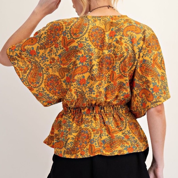 NEW EASEL PAISLEY PRINTED CREPE PEPLUM TOP BLOUSE SMALL BOHO RELAXED FIT - Picture 3 of 7